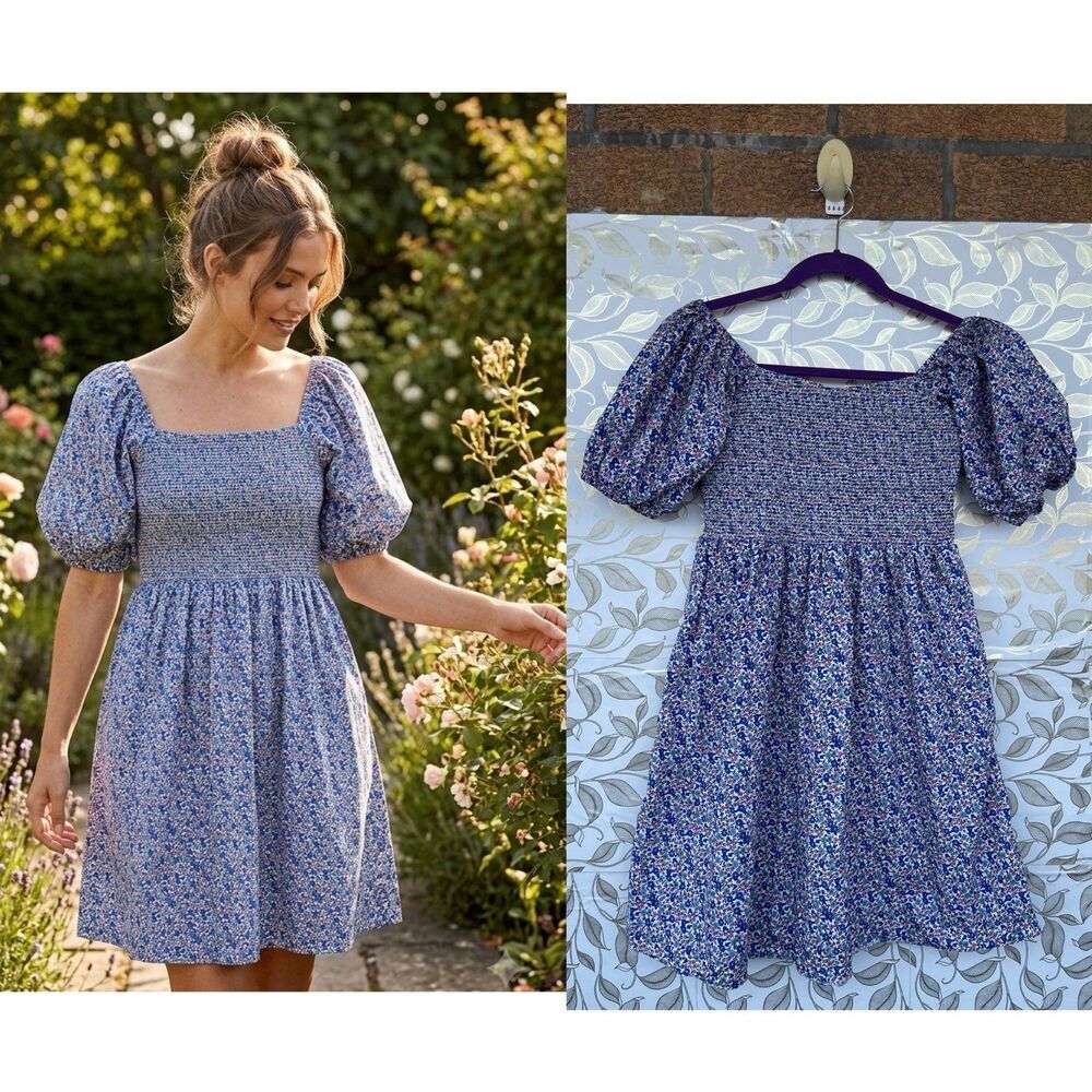 Les Coyotes de Paris Dolly Floral Smocked Dress XS Cottagecore Coquette Puff